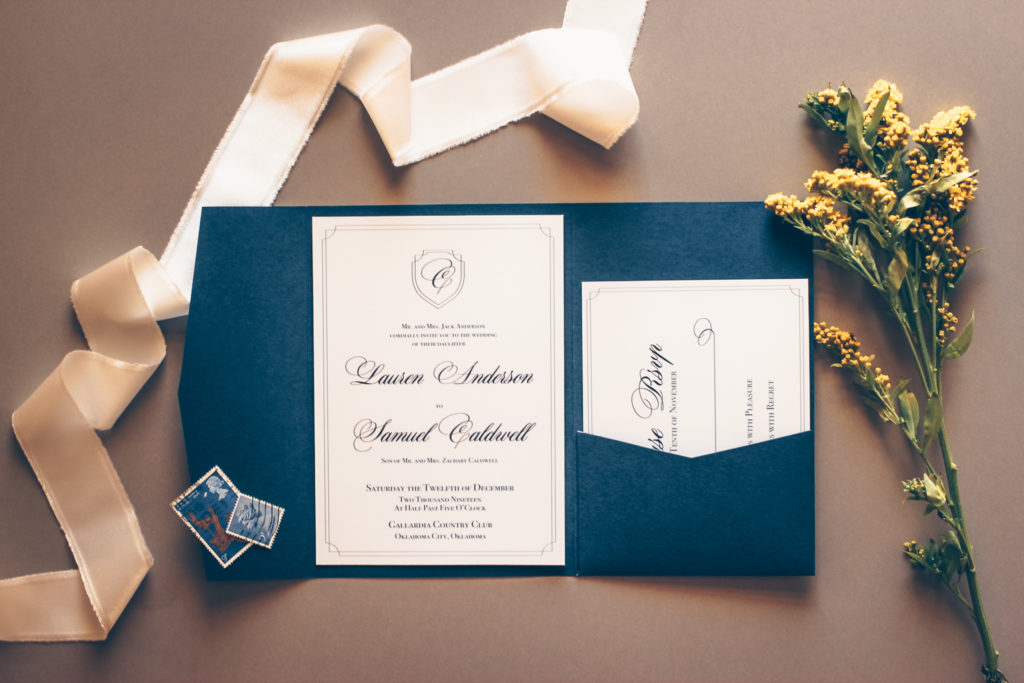Classic Crest Wedding Invitation with Pocket