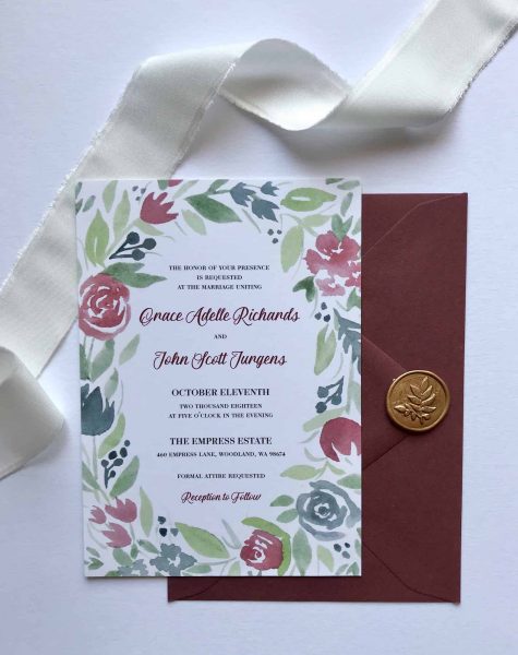 Custom Watercolor Floral Wedding Invitation Suite
